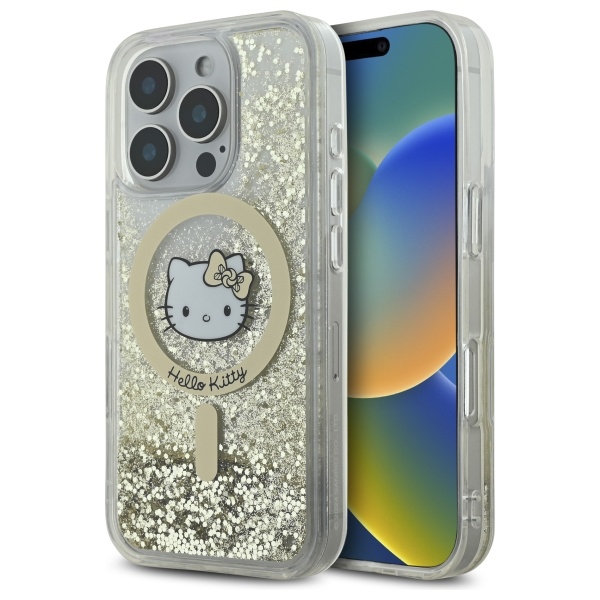 Hello Kitty Hardcase Liquid Glitter Fever MagSafe kryt na iPhone 16 Pro – bielo-zlatý KF2345621