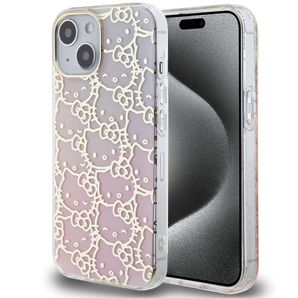 Hello Kitty Hardcase IML Gradient Electrop Crowded Kitty Head kryt na iPhone 15 – ružový KF2345643