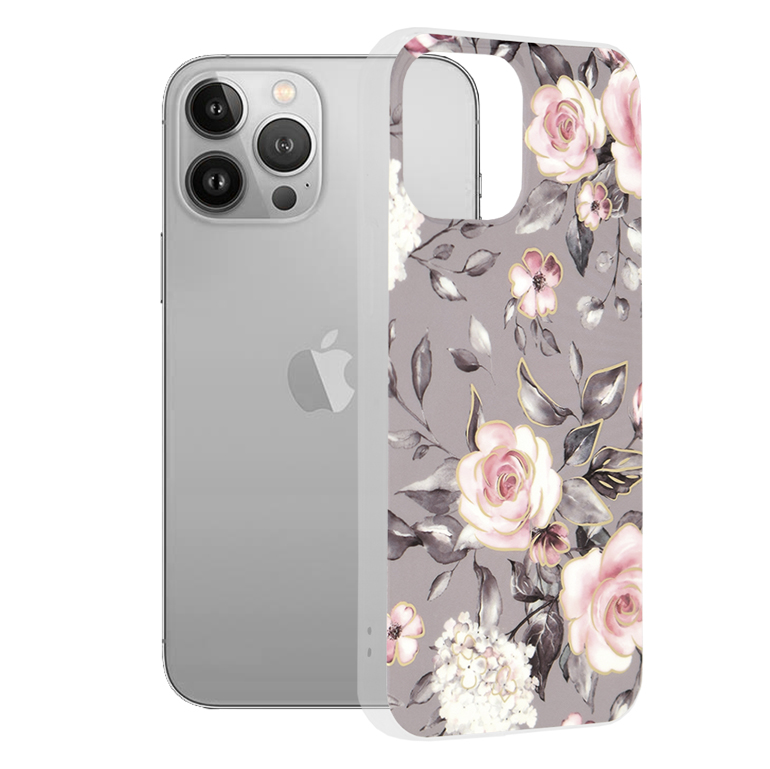 Techsuit Marble Series kryt na iPhone 13 Pro Max – Bloom of Ruth sivý KF238792
