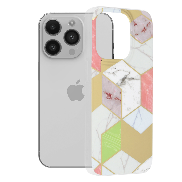 Techsuit Marble Series kryt na iPhone 14 Pro – fialový Hex KF2311317