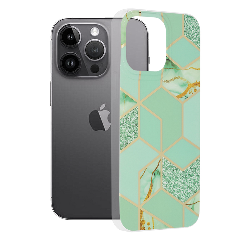 Techsuit Marble Series kryt na iPhone 14 Pro Max – zelený Hex KF2311320