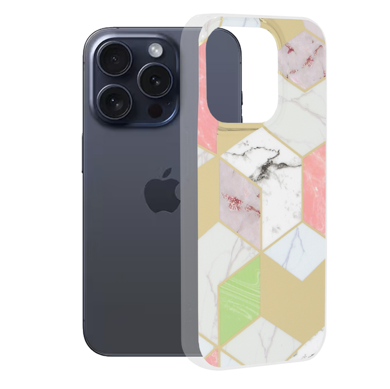 Techsuit Marble Series kryt na iPhone 15 Pro – fialový Hex KF2314117