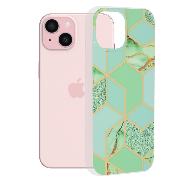 Techsuit Marble Series kryt na iPhone 15 – zelený Hex KF2314108