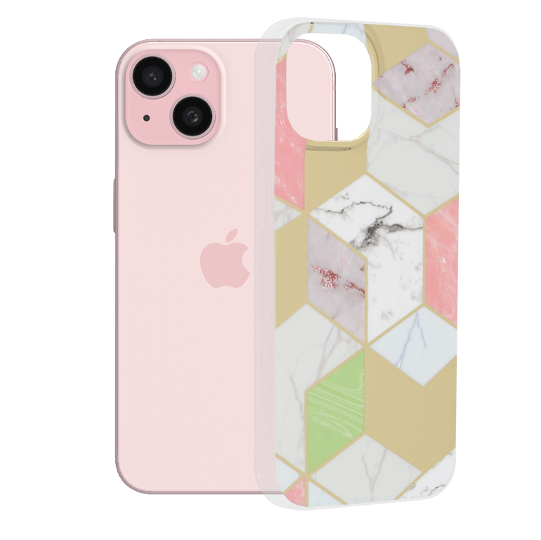 Techsuit Marble Series kryt na iPhone 15 – fialový Hex KF2314111