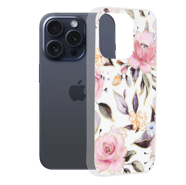 Techsuit Marble Series kryt na iPhone 15 Pro – Chloe biela KF2314112