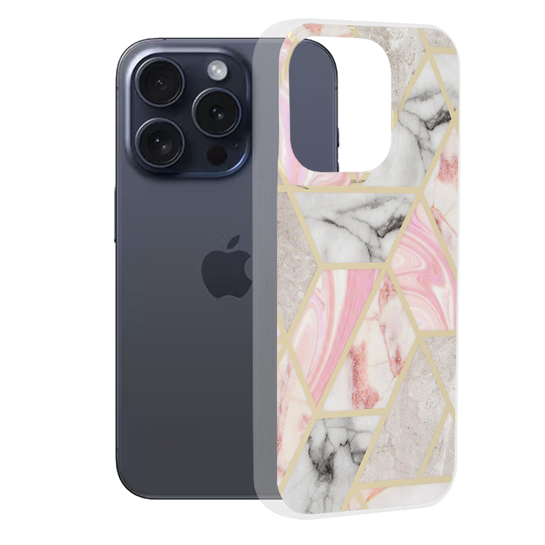 Techsuit Marble Series kryt na iPhone 15 Pro – ružový Hex KF2314113