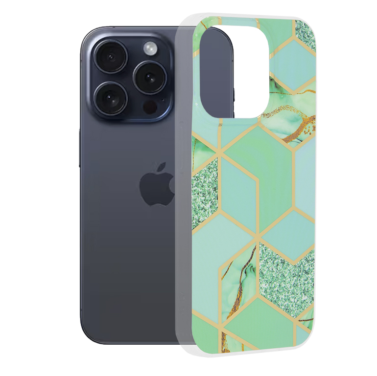 Techsuit Marble Series kryt na iPhone 15 Pro – zelený Hex KF2314114