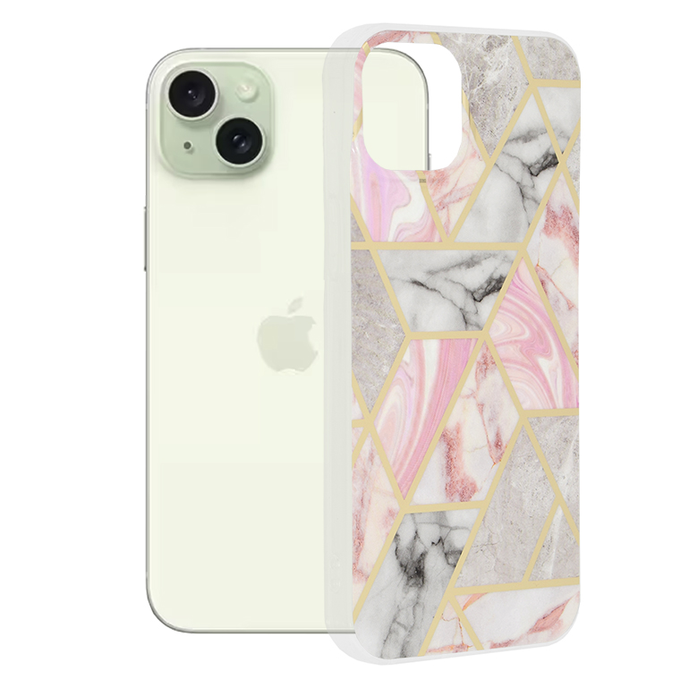 Techsuit Marble Series kryt na iPhone 15 Plus – ružový Hex KF2314119