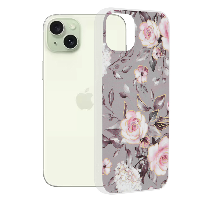 Techsuit Marble Series kryt na iPhone 15 Plus – Bloom of Ruth sivý KF2314122