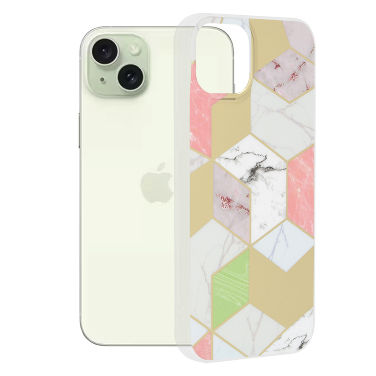 Techsuit Marble Series kryt na iPhone 15 Plus – fialový Hex KF2314123