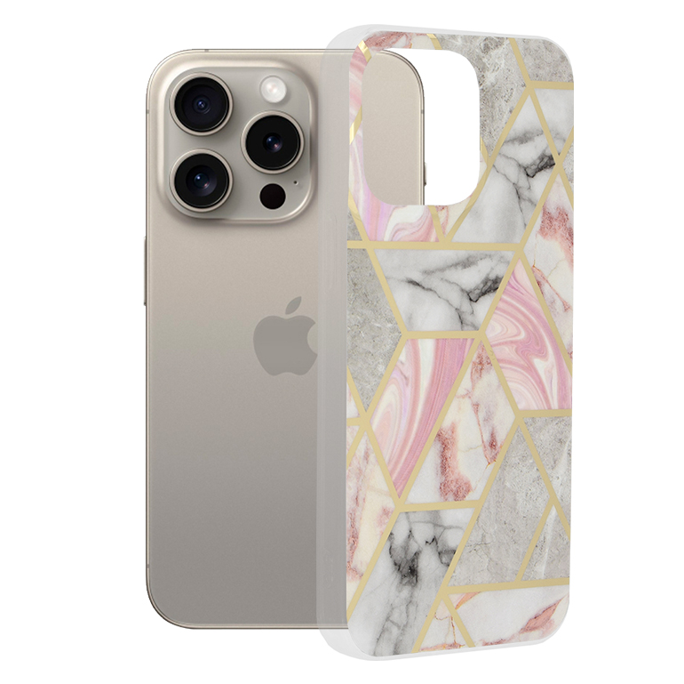 Techsuit Marble Series kryt na iPhone 15 Pro Max – ružový Hex KF2314125