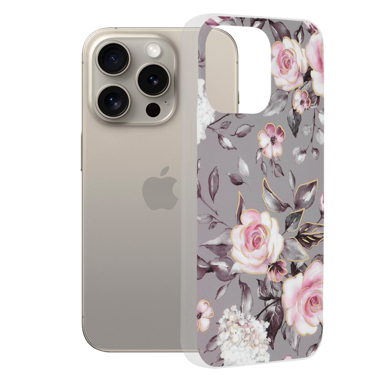 Techsuit Marble Series kryt na iPhone 15 Pro Max – Bloom of Ruth sivý KF2314128