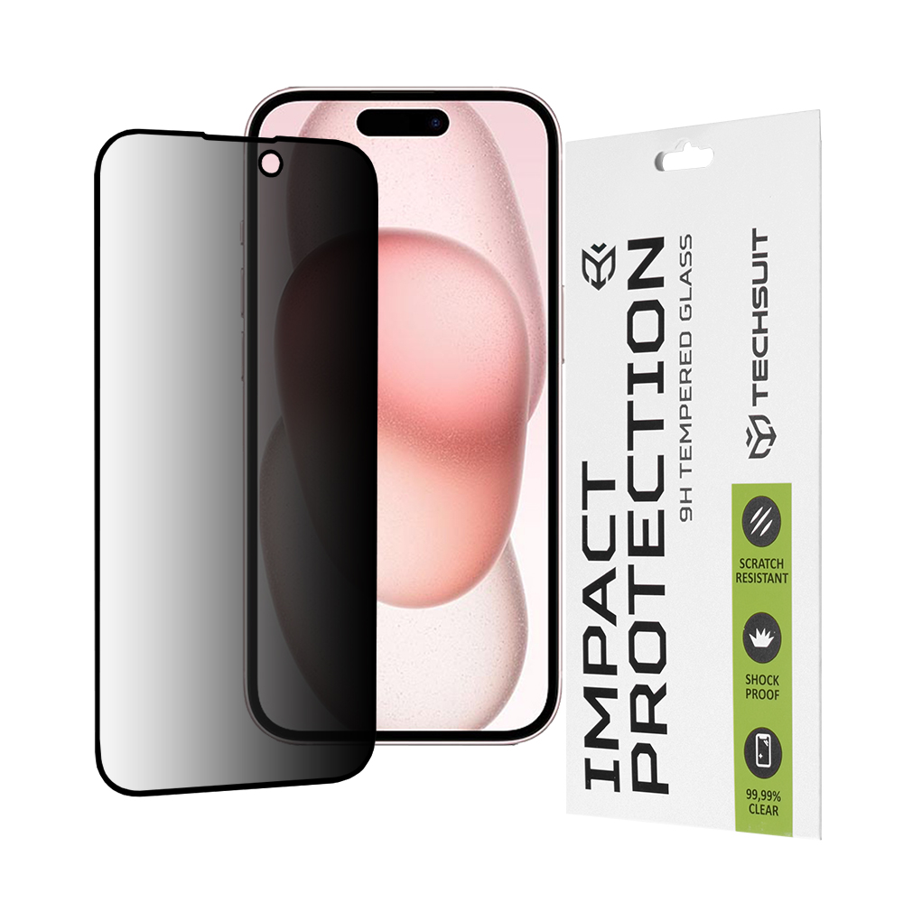 Techsuit 111D Privacy Full Glue ochranné sklo na iPhone 15 / iPhone 16 – čierne KF2323461