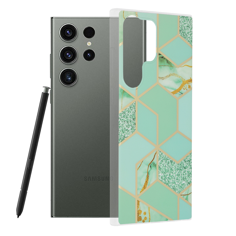 Techsuit Marble Series – puzdro na Samsung Galaxy S23 Ultra – Green Hex KF2311374