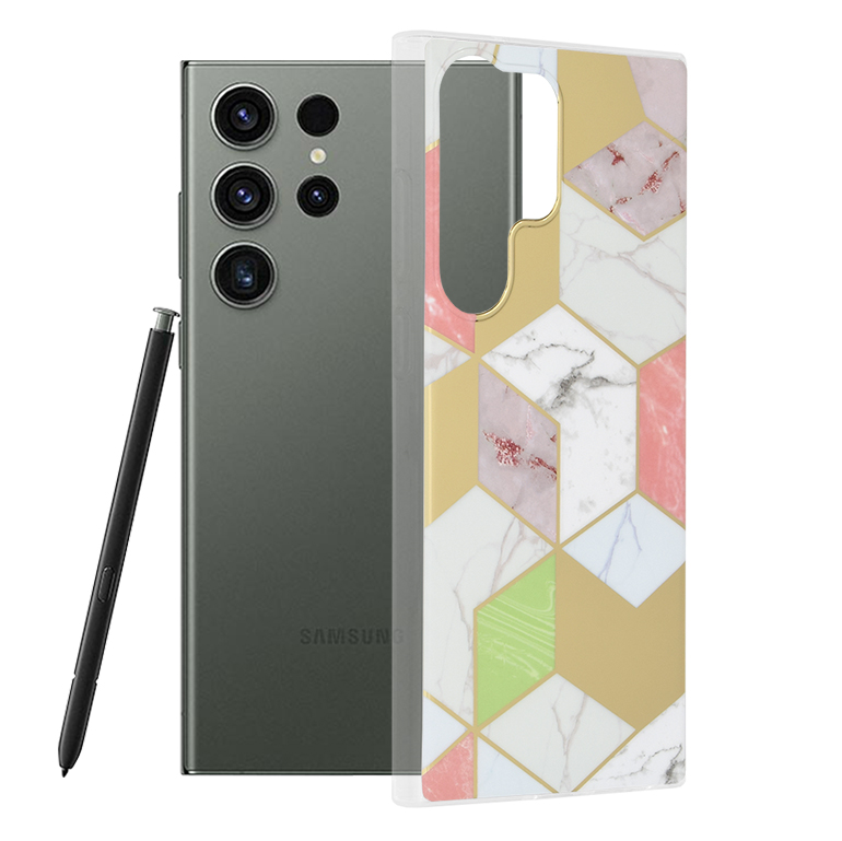 Techsuit Marble Series – puzdro na Samsung Galaxy S23 Ultra – Purple Hex KF2311377