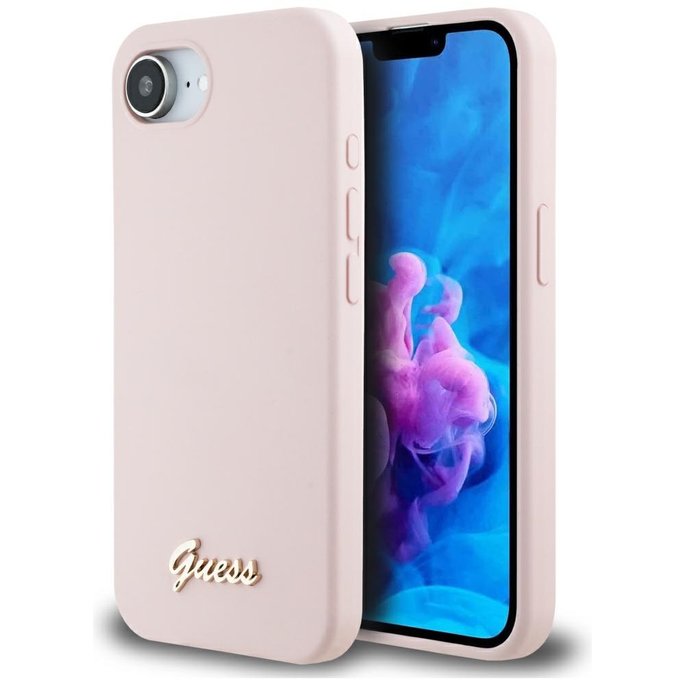 Guess Silicone Script Metal Logo MagSafe kryt na iPhone 16e – ružový KF2347224
