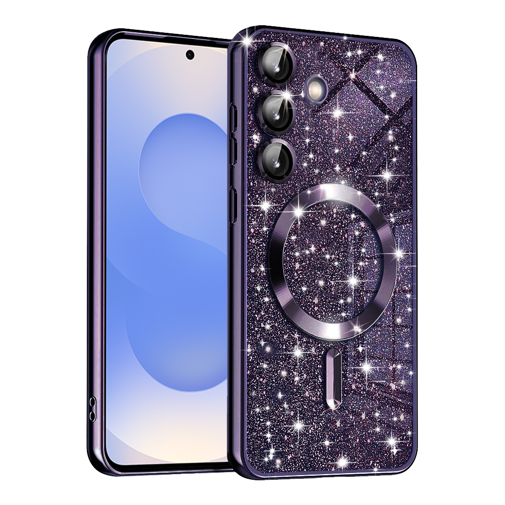 Techsuit Luxury Glitter MagSafe puzdro pre Samsung Galaxy S25 – tmavofialové KF2341527