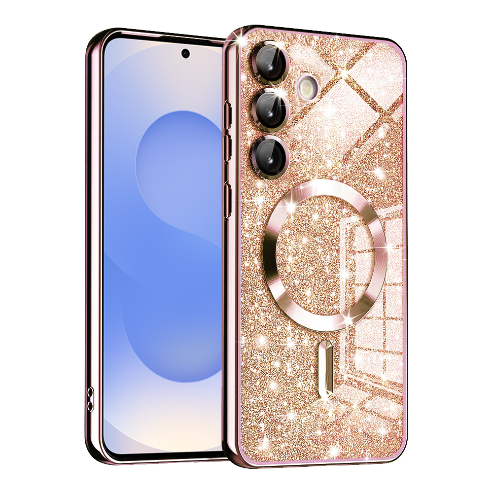 Techsuit Luxury Glitter MagSafe puzdro pre Samsung Galaxy S25 – ružovozlaté KF2341530