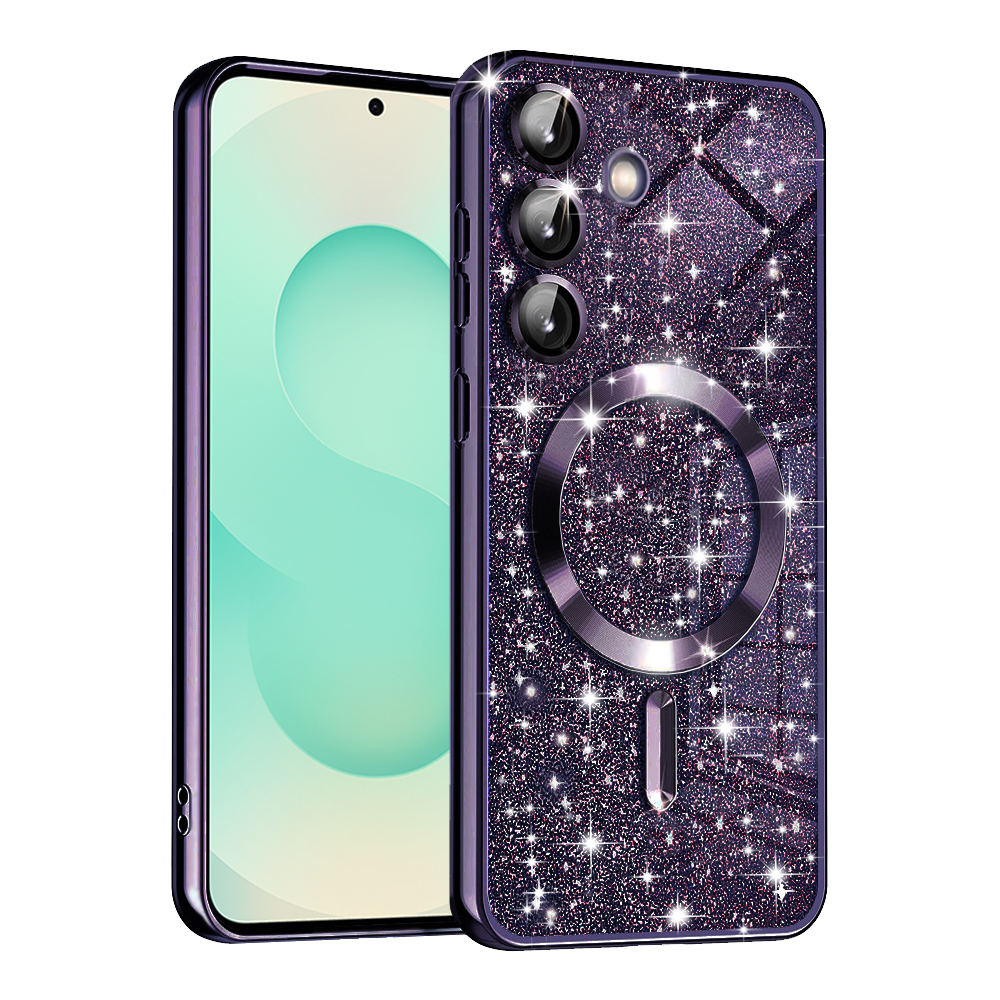 Techsuit Luxury Glitter MagSafe puzdro pre Samsung Galaxy S25 Plus – tmavofialové KF2341538