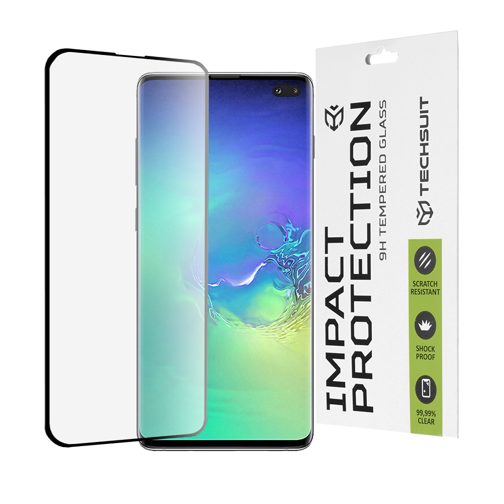 Techsuit - 111D Full Cover / Full Glue Glass / 3D Curved Screen - Samsung Galaxy S10 Plus - Black KF2344986