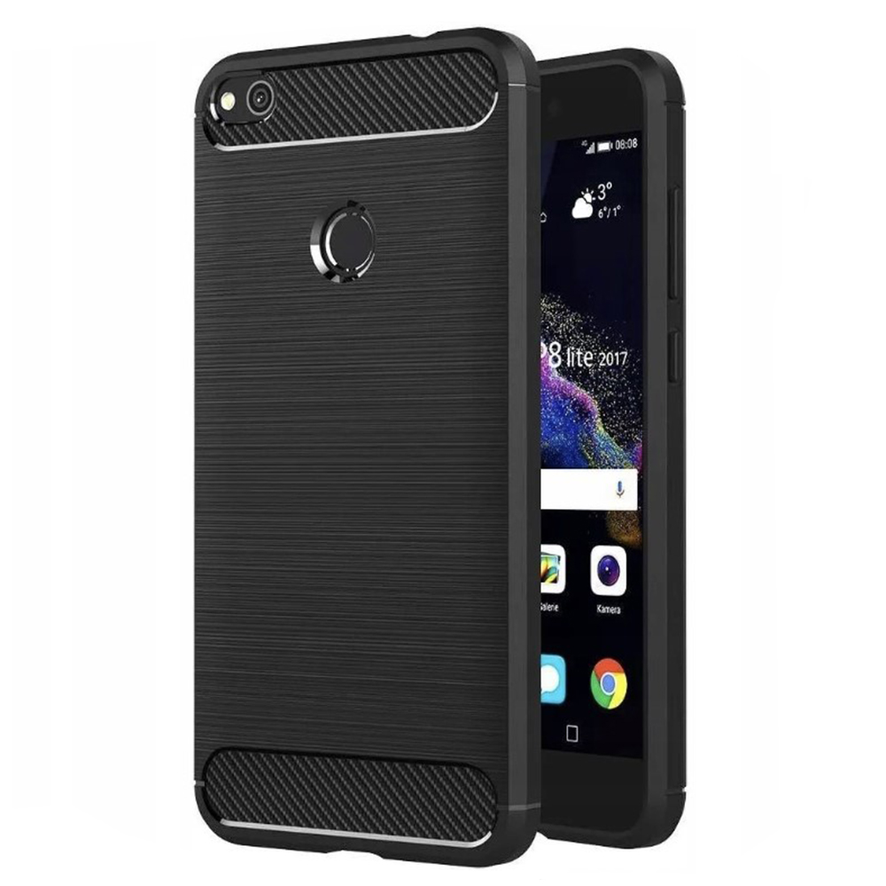 Techsuit Carbon Silicone puzdro pre Huawei P9 Lite 2017 / P8 Lite 2017 – čierne KF23436