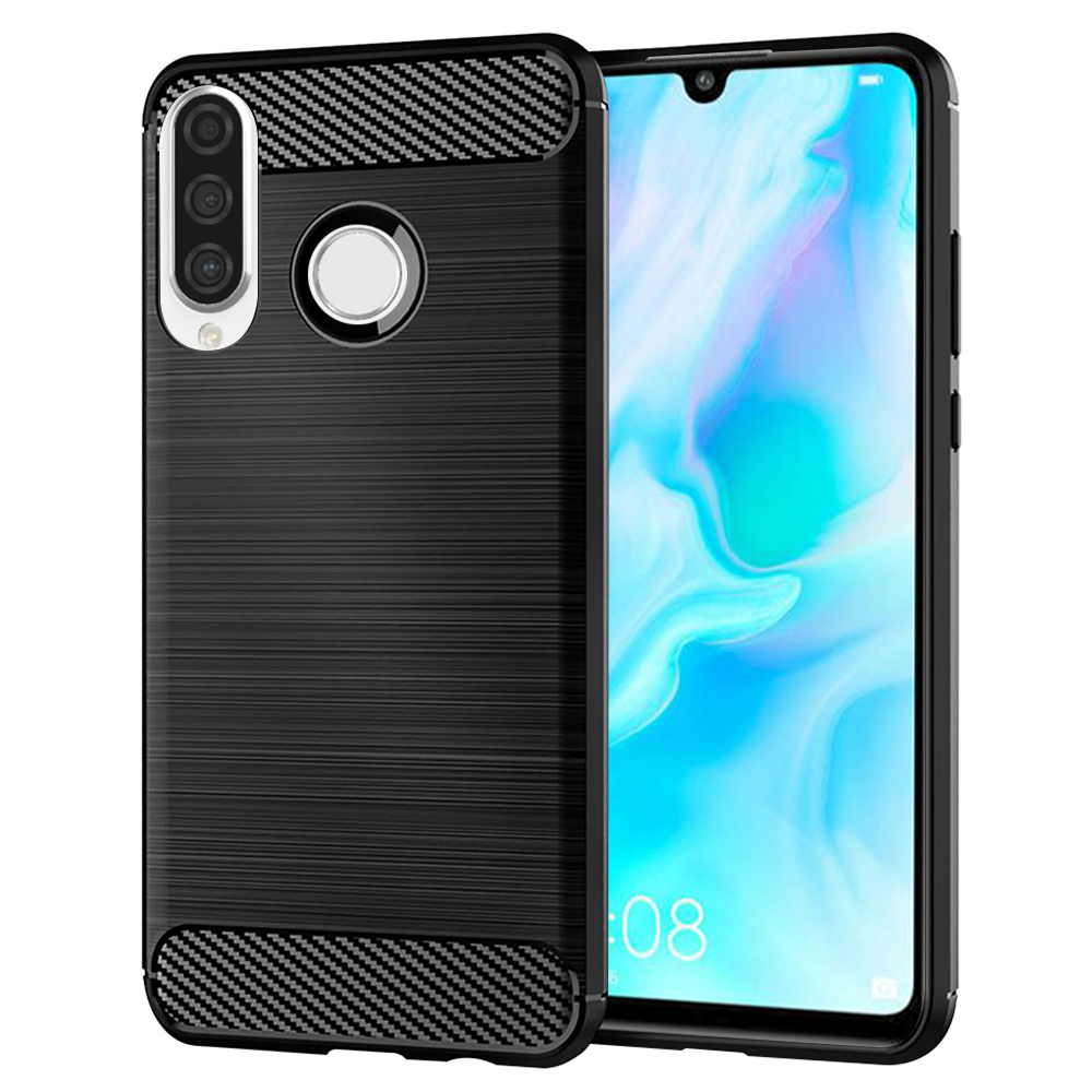 Techsuit Carbon Silicone puzdro pre Huawei P30 lite / P30 lite New Edition – čierne KF23442