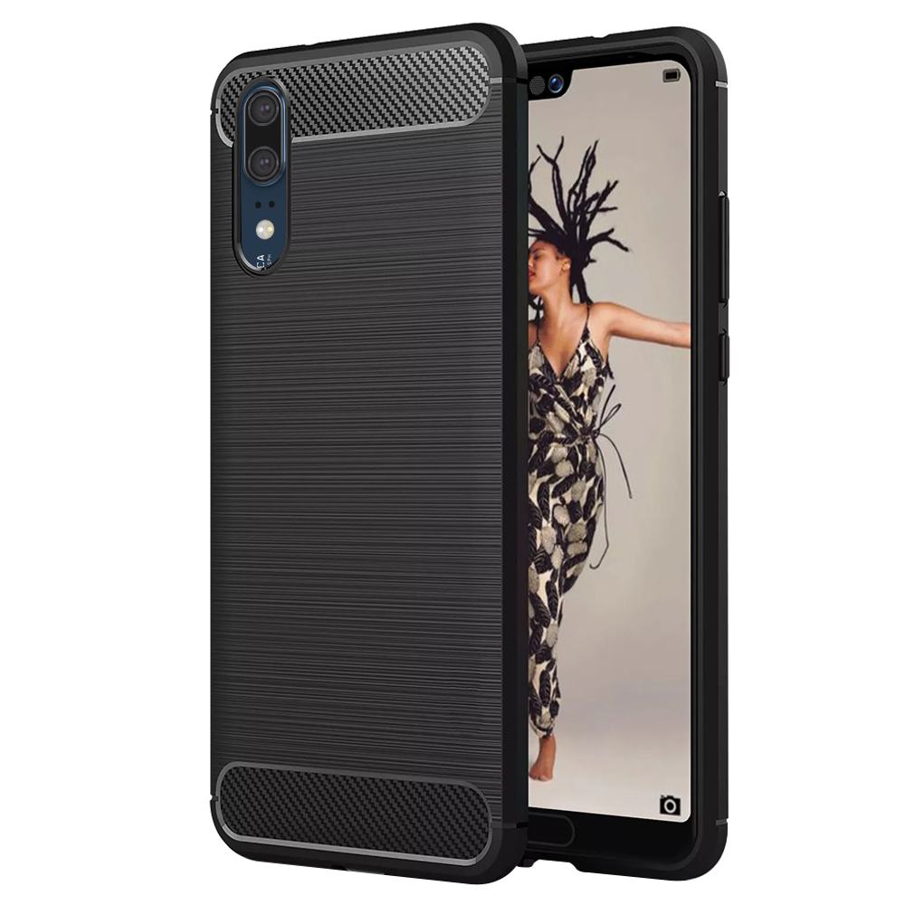 Techsuit Carbon Silicone puzdro pre Huawei P20 – čierne KF23445