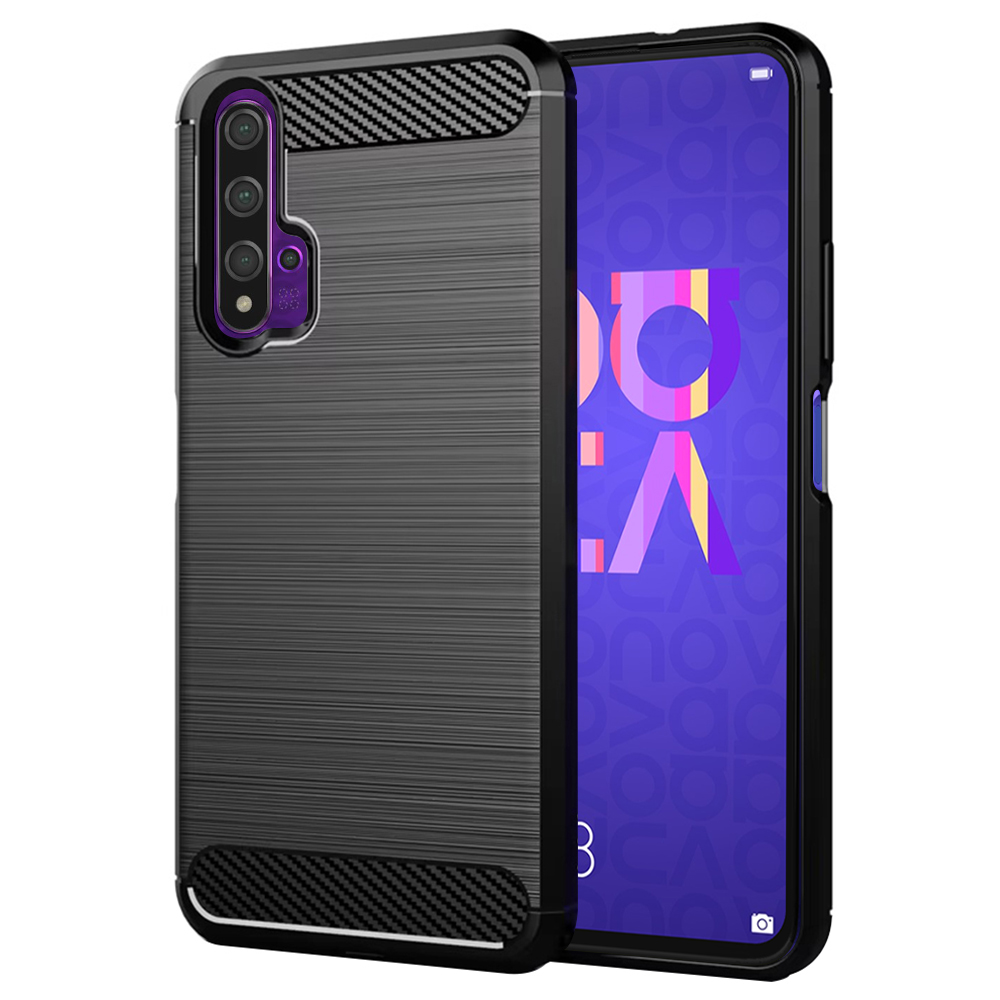 Techsuit Carbon Silicone puzdro pre Huawei nova 5T / Honor 20 – čierne KF232575