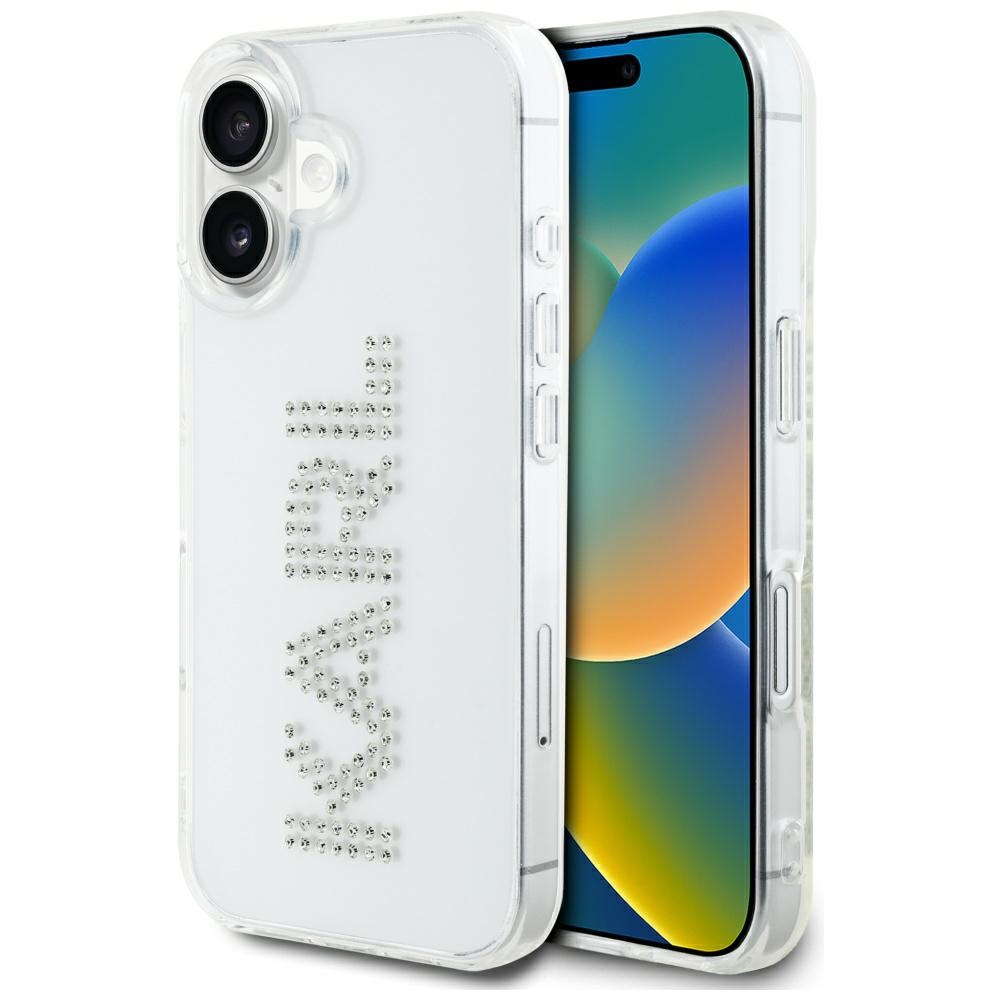 Karl Lagerfeld IML Rhinestones puzdro pre iPhone 16 – priehľadné Logo KF2347677