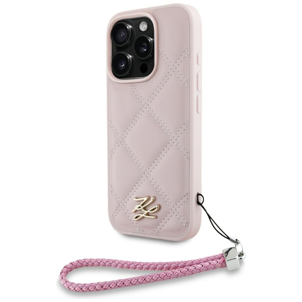 Karl Lagerfeld Quilted Initial Logo & Chain Strap puzdro pre iPhone 16 Pro Max – ružové KF2347687