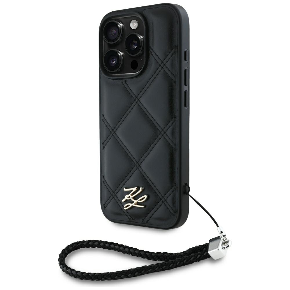 Karl Lagerfeld Quilted Initial Logo & Chain Strap puzdro pre iPhone 16 Pro Max – čierne KF2347686