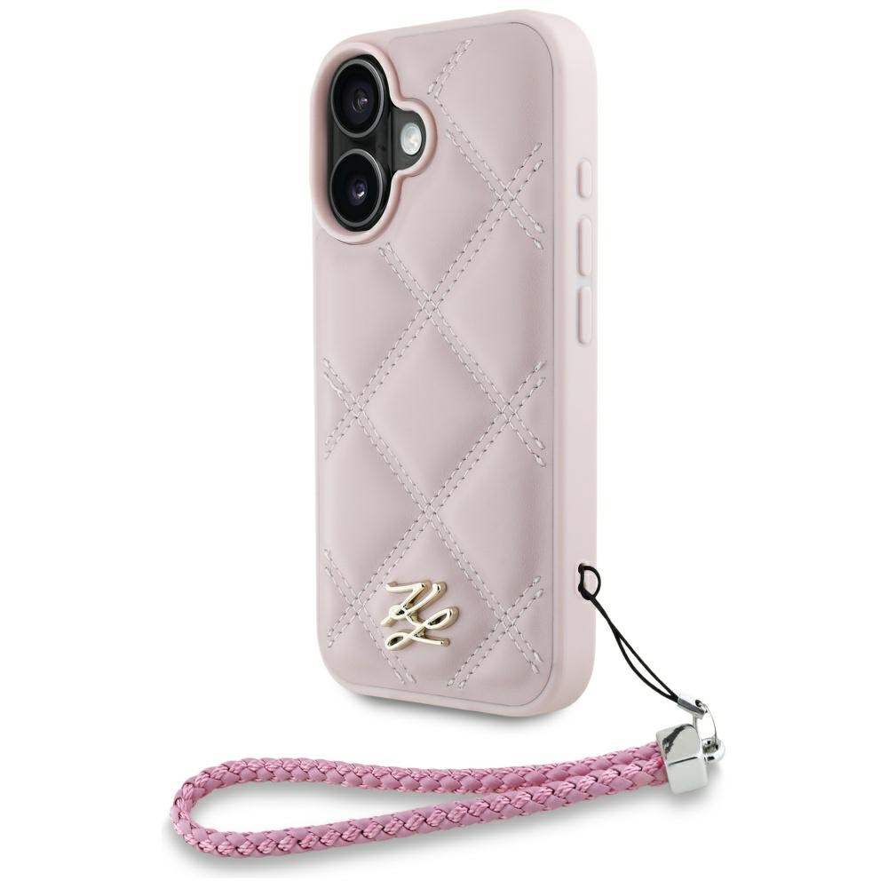 Karl Lagerfeld Quilted Initial Logo & Chain Strap puzdro pre iPhone 16 – ružové KF2347683