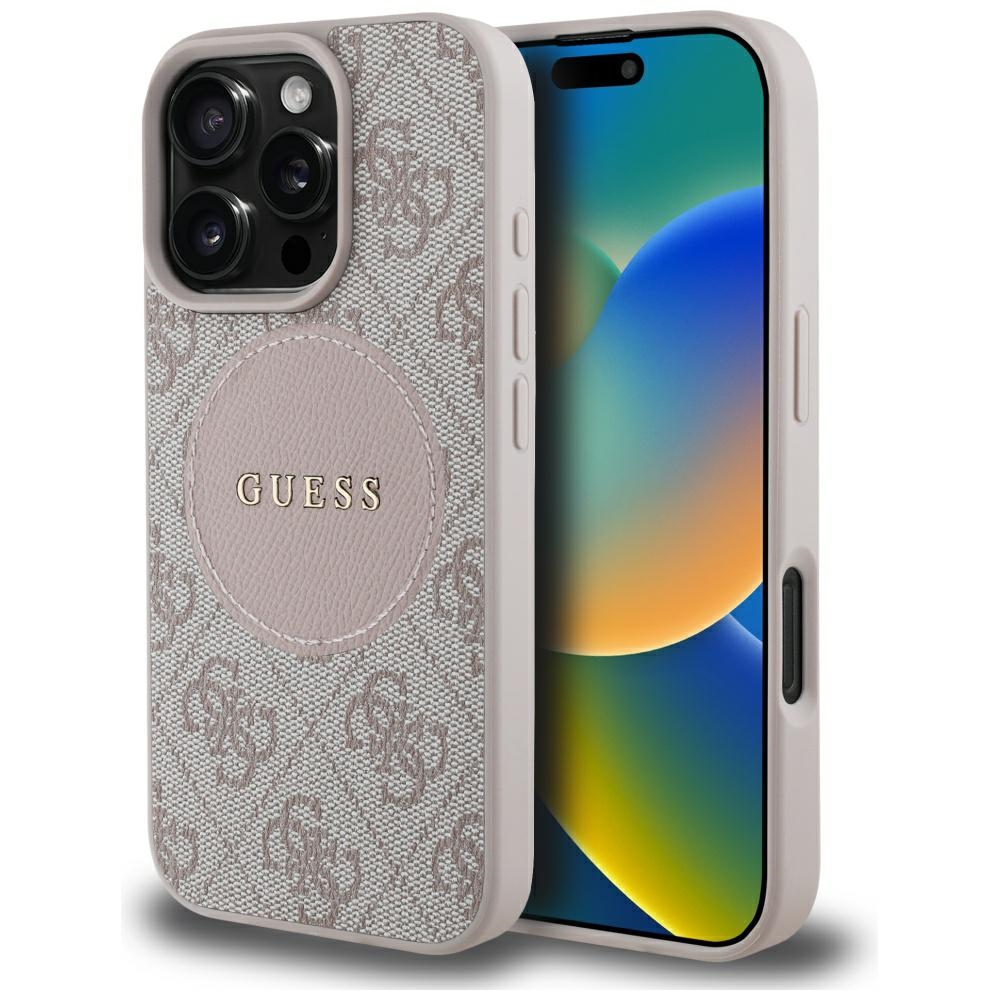 Guess 4G Circle Classic Logo MagSafe puzdro pre iPhone 16 Pro Max – ružové KF2347701