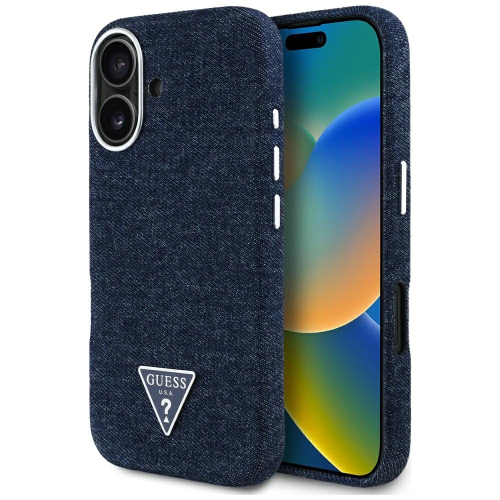 Guess Denim Triangle Logo MagSafe puzdro pre iPhone 16 – modré KF2347715
