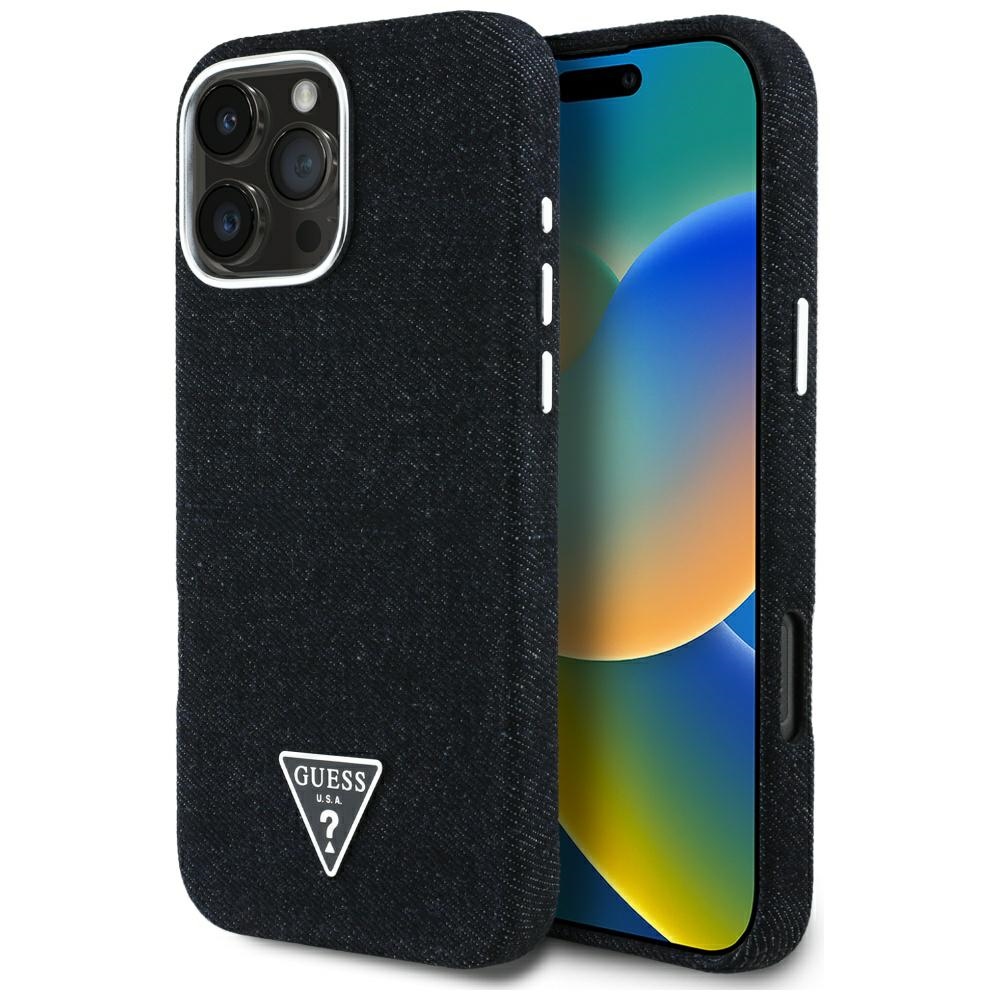 Guess Denim Triangle Logo MagSafe puzdro pre iPhone 16 Pro – čierne KF2347716