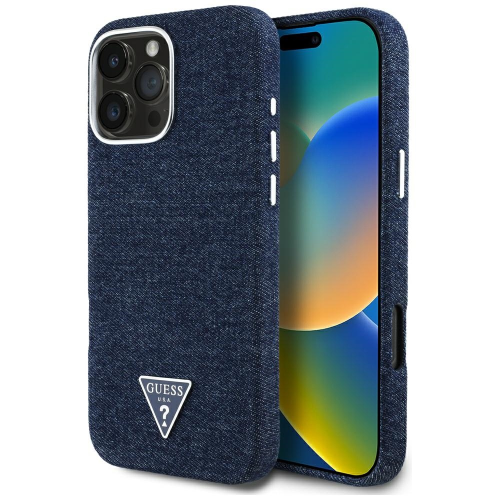 Guess Denim Triangle Logo MagSafe puzdro pre iPhone 16 Pro Max – modré KF2347719