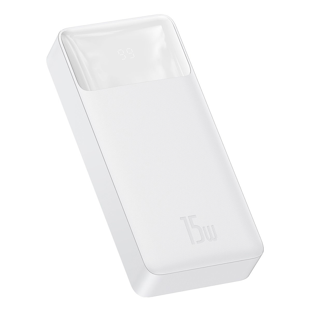Baseus Bipow powerbanka (PPBD050102) – digitálny displej, 2× USB QC3.0, USB-C, 20000mAh, 15W + microUSB kábel 0,25m – biela KF2311984