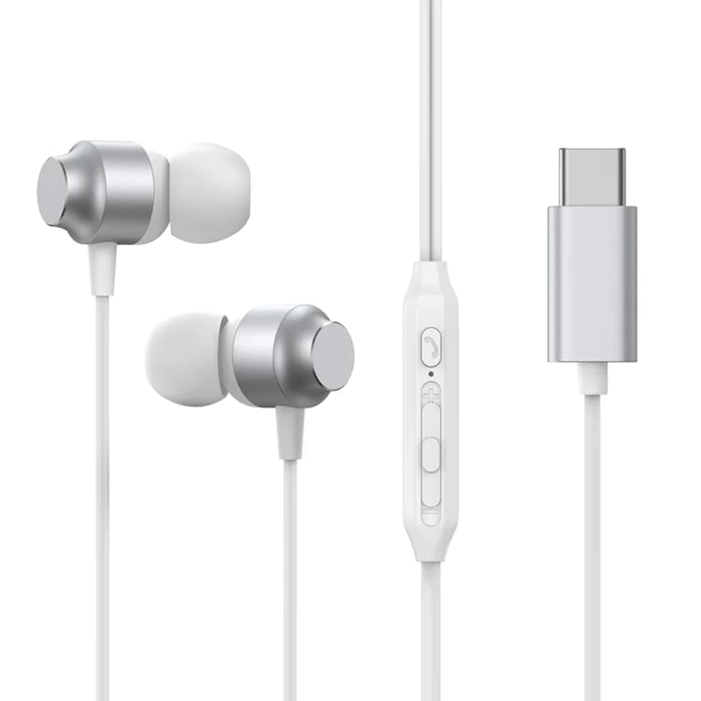 JoyRoom JR-EC06 káblové slúchadlá – USB-C, In-ear, kovové telo, mikrofón, 1.2m – strieborné KF2316639