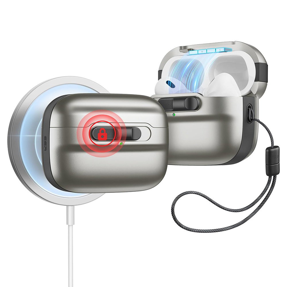ESR Pulse Magnetic HaloLock puzdro pre Apple AirPods Pro 1 / 2 – titánové KF2318139