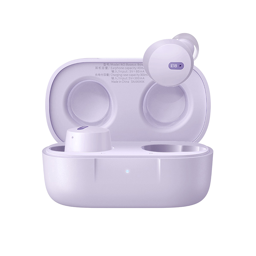 Baseus bezdrôtové slúchadlá Bowie E18 (A00023800533-00) – TWS, Bluetooth 5.3, ENC pri hovoroch, vodeodolné, fialové (Lila) KF2331293