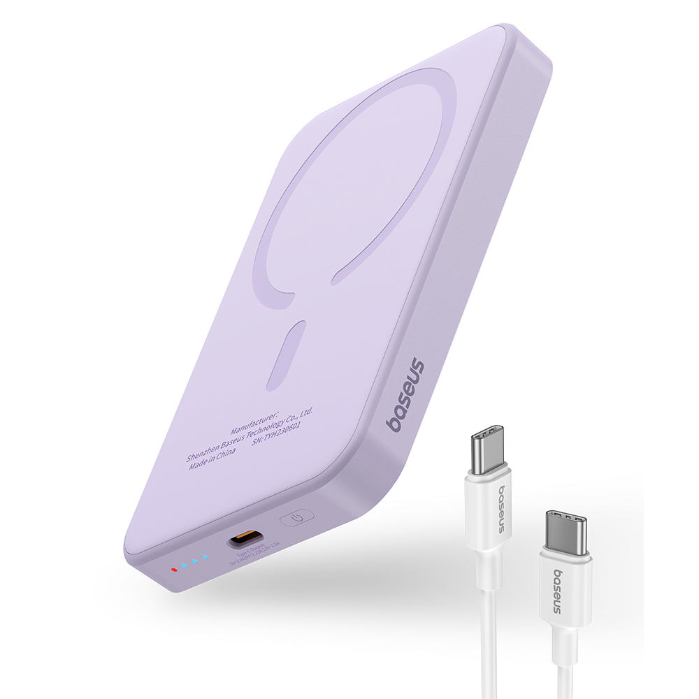 Baseus power banka Mini (P10022107513-00) – USB-C, MagSafe, 5 000 mAh, 20 W, USB-C kábel (30 cm), fialová KF2332490