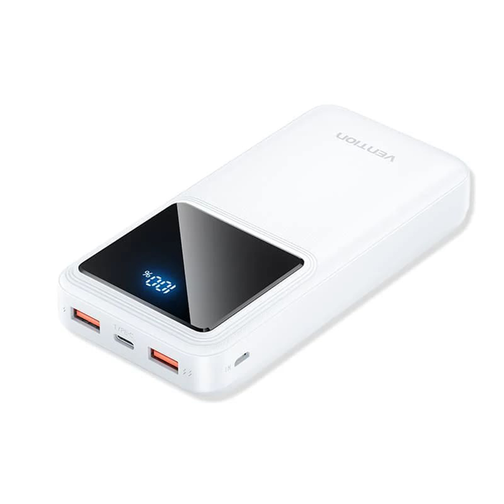 Vention FHLW0 powerbanka – USB-C, 2× USB, microUSB, LED displej, PD22.5W, 20000mAh – biela KF2339760