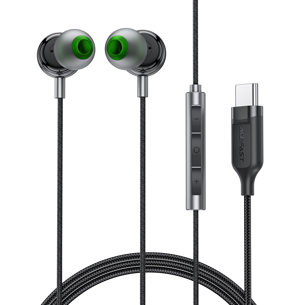 Acefast drôtové slúchadlá L5 – USB-C, do uší, s mikrofónom, kábel 1,2 m, čierne KF2341084