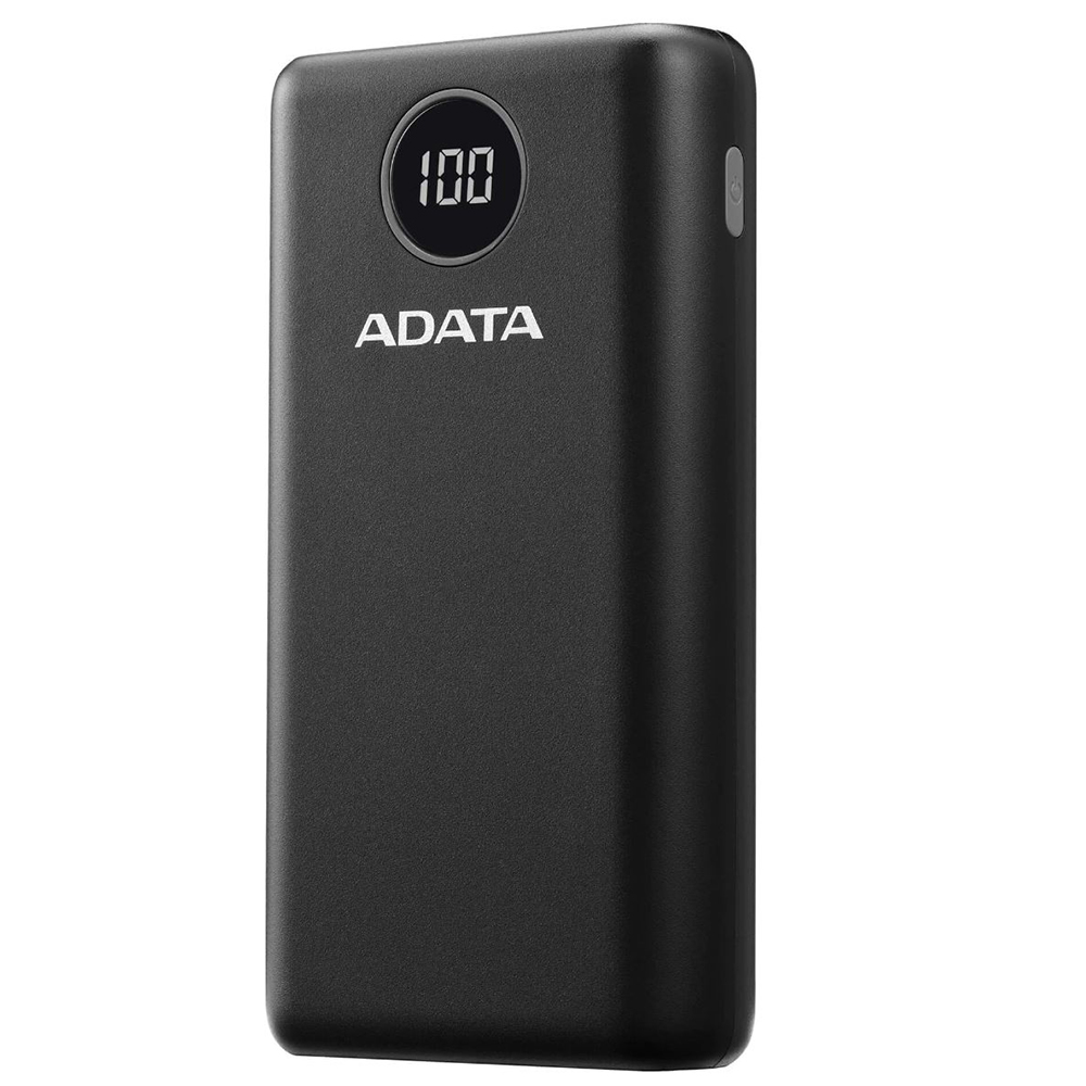Adata power banka AP20000QCD – 20 000 mAh, Quick Charge 3.0, 18 W PD, Micro USB, USB-C, 2× USB-A, digitálny displej, čierna KF2342175
