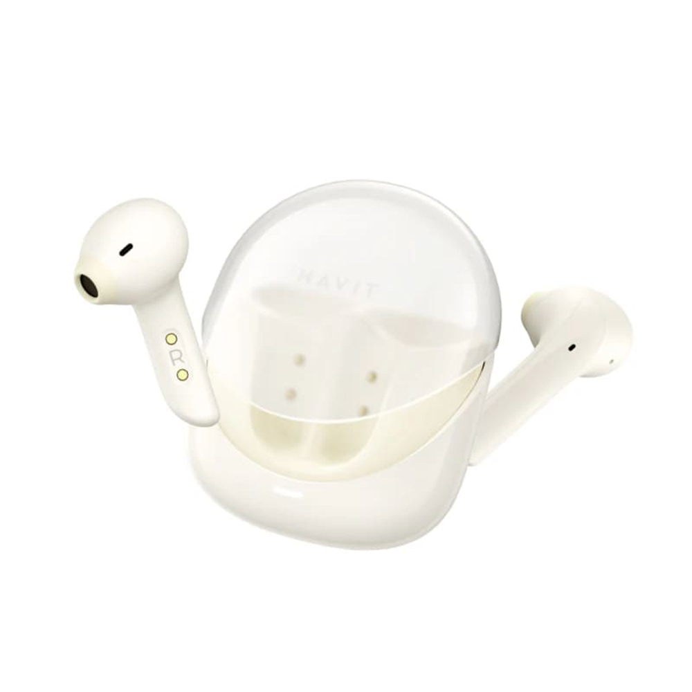 Havit herné bezdrôtové slúchadlá Modern Buds (TW974) – TWS, Bluetooth 5.3, mikrofón, ENC, USB-C, 400mAh, béžové KF2343591