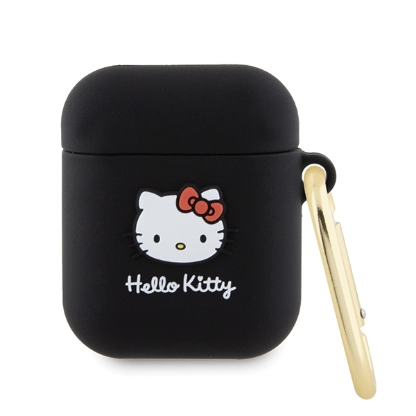 Hello Kitty Silicone 3D Kitty Head puzdro pre Apple AirPods 1 / 2 – čierne KF2345689