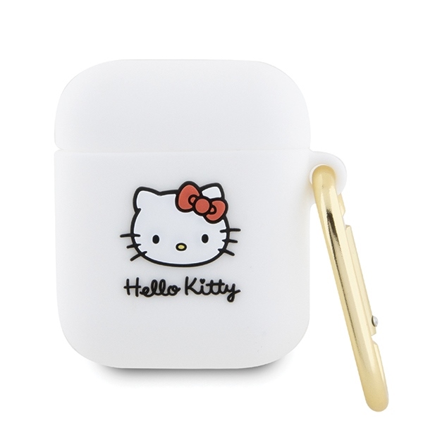 Hello Kitty Silicone 3D Kitty Head puzdro pre Apple AirPods 1 / 2 – biele KF2345690