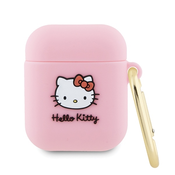 Hello Kitty Silicone 3D Kitty Head puzdro pre Apple AirPods 1 / 2 – ružové KF2345691