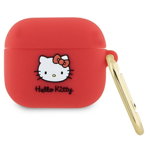 Hello Kitty Silicone 3D Kitty Head puzdro pre Apple AirPods 3 – červené KF2345696