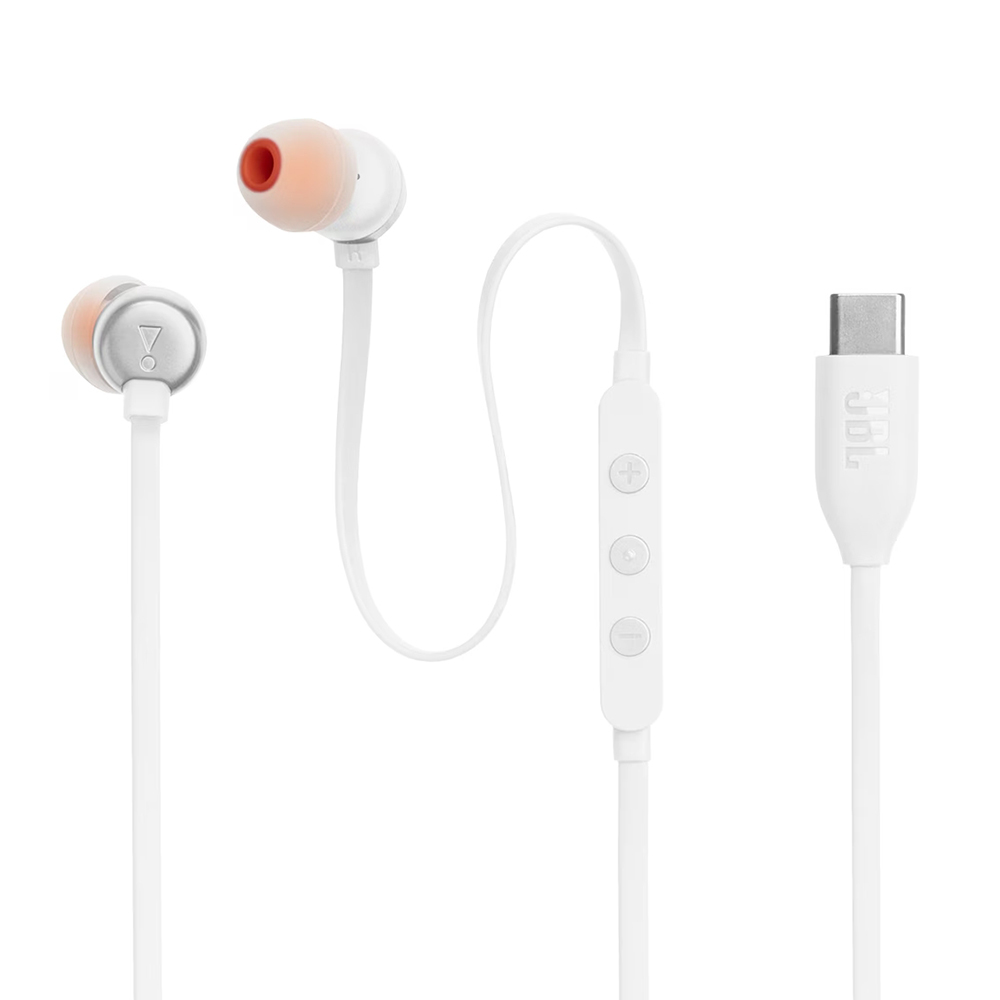 JBL 310C káblové slúchadlá – USB-C, Hi-Res Audio, Pure Bass, 3-tlačidlové ovládanie s mikrofónom – biele KF2346333